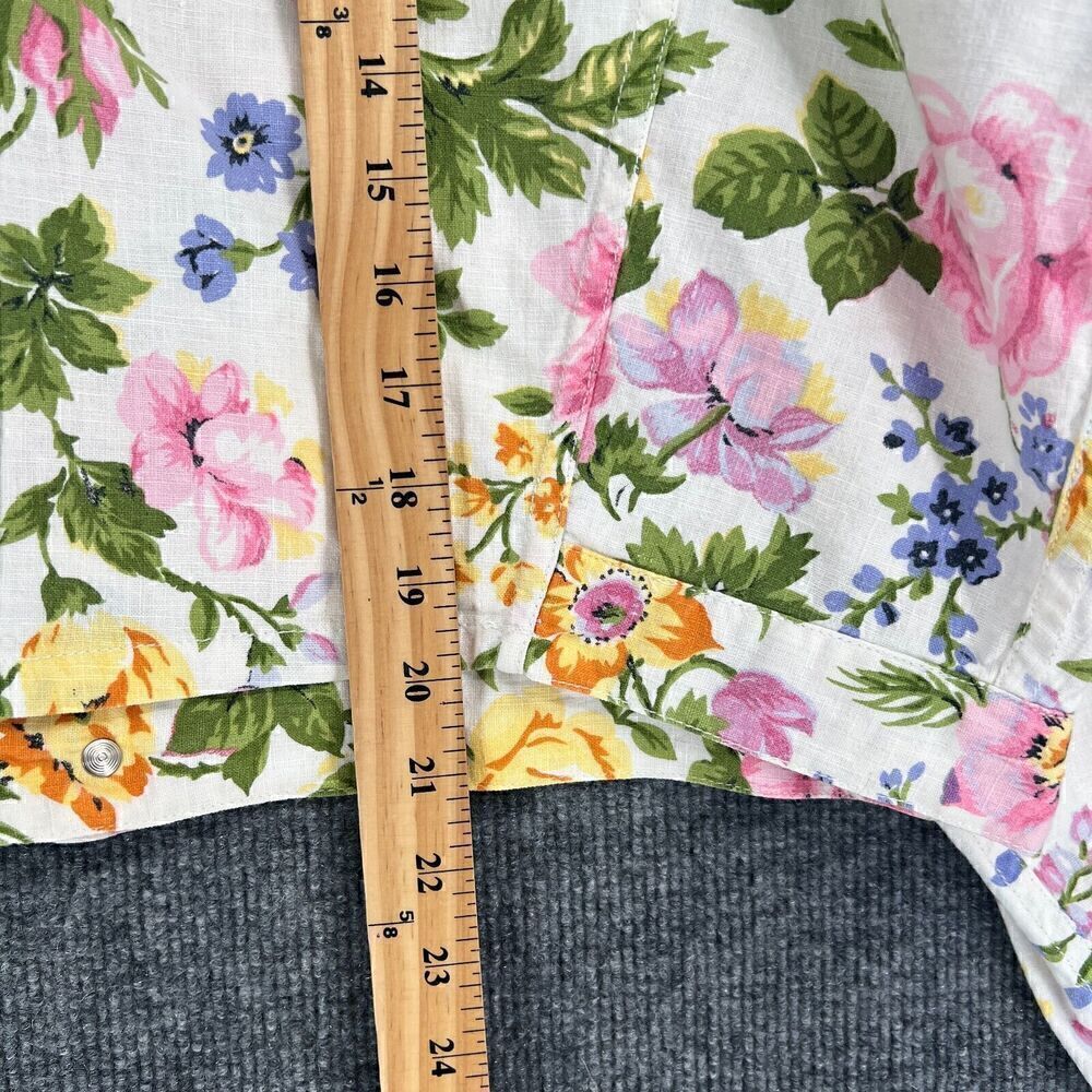 Vintage Esprit Cropped Jacket Womens Large Floral Linen Blend Boxy Pockets 80s - Picture 13 of 13